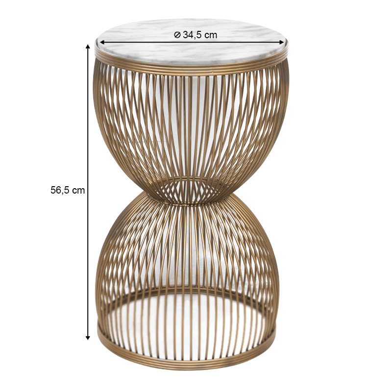 Τραπεζάκι βοηθητικό Stella Megapap μεταλλικό - Mdf χρώμα χρυσό - λευκό εφέ μαρμάρου Ø34,5x56,5εκ. - Image 2