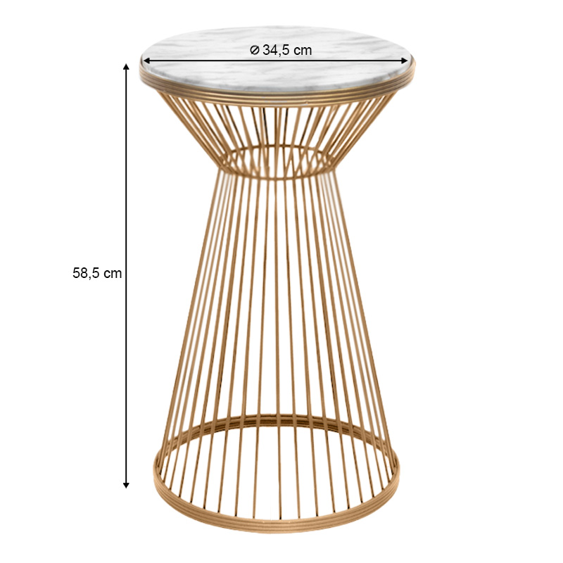 Τραπεζάκι βοηθητικό Cresta Megapap μεταλλικό - Mdf χρώμα χρυσό - λευκό εφέ μαρμάρου Ø34,5x58,5εκ. - Image 2