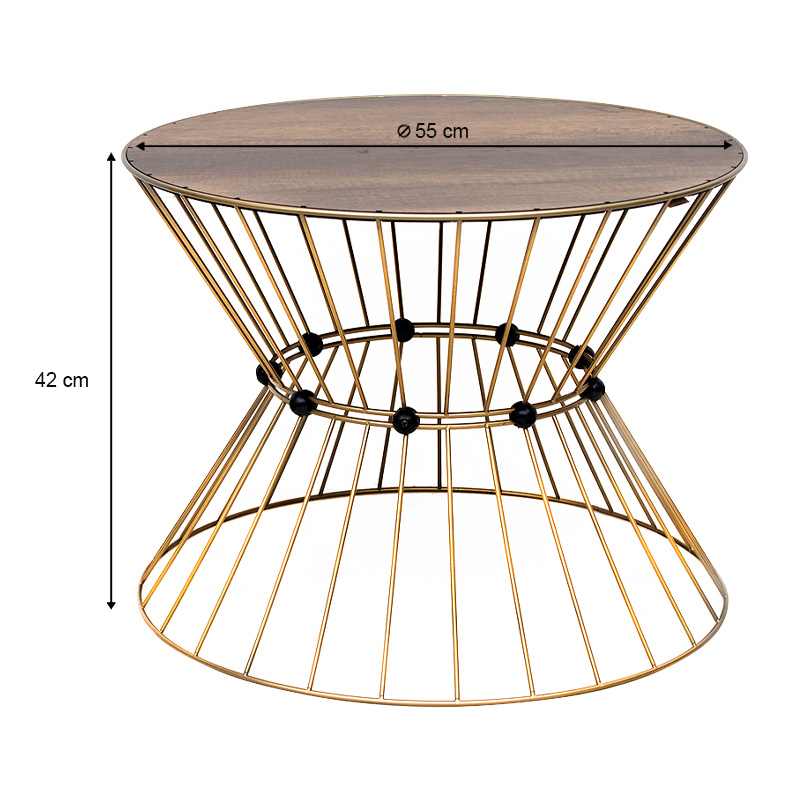 Τραπεζάκι σαλονιού Girene Megapap μεταλλικό - Mdf χρώμα χρυσό - καρυδί Ø55x42εκ. - Image 2