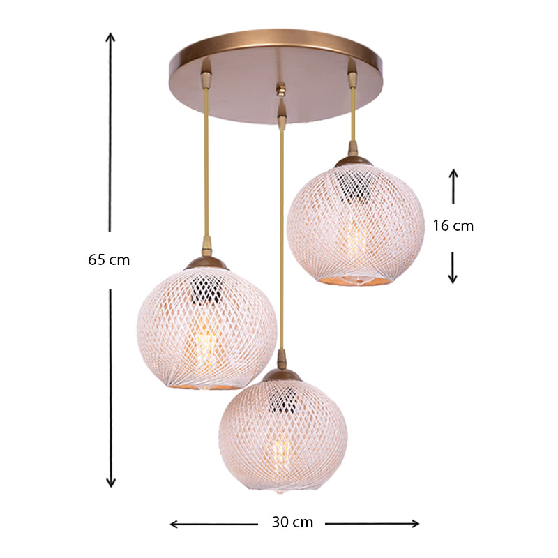 Φωτιστικό οροφής Riordan Megapap E27 μεταλλικό/σχοινί τρίφωτο σε χρυσό/μπεζ 30x30x65εκ. - Image 2