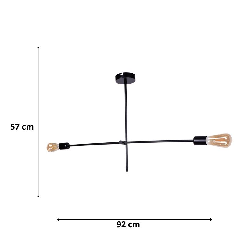 Φωτιστικό οροφής Nimo Megapap E27 μεταλλικό δίφωτο χρώμα μαύρο 92x12x57εκ. - Image 2