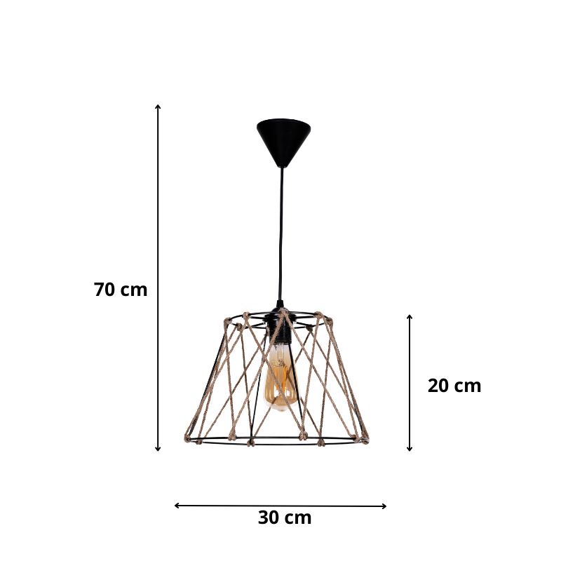 Φωτιστικό οροφής Andro Megapap E27 μεταλλικό - σχοινί μονόφωτο χρώμα μαύρο - φυσικό Ø30x70εκ. - Image 2