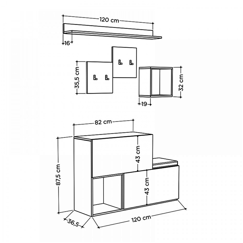 Έπιπλο εισόδου - παπουτσοθήκη Holdon Megapap sapphire oak/ανθρακί 120x36,5x87,5εκ. - Image 5