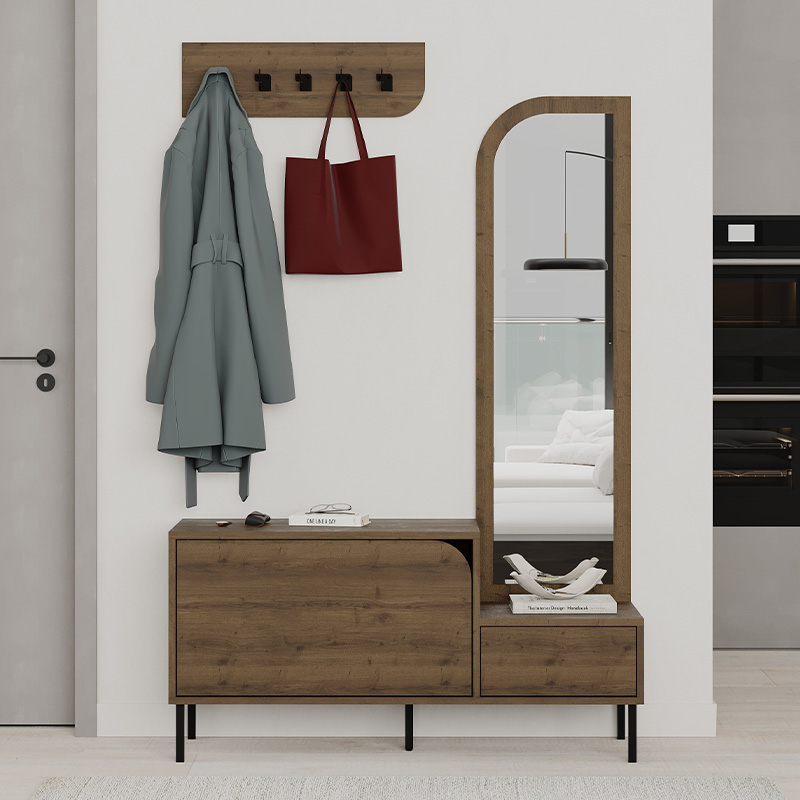 Έπιπλο εισόδου Mila Megapap με κρεμάστρα χρώμα ανοιχτό καρυδί 120x37x171,6εκ. - Image 2