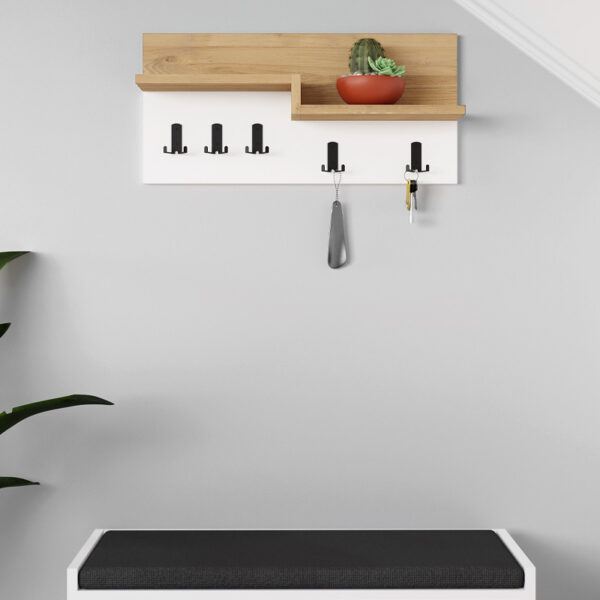 Κρεμάστρα τοίχου Harmon Megapap χρώμα sapphire oak - λευκό 65x15x31εκ. - Image 2