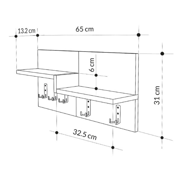 Κρεμάστρα τοίχου Harmon Megapap χρώμα sapphire oak - λευκό 65x15x31εκ. - Image 4