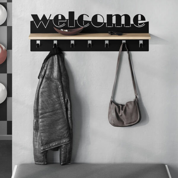 Κρεμάστρα τοίχου Welcome Megapap χρώμα μαύρο - sapphire oak 86x15,2x29εκ. - Image 2