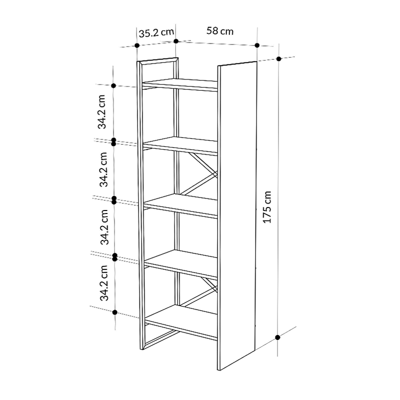 Βιβλιοθήκη Detroit Megapap χρώμα sapphire oak - silky black 58x35,2x175εκ. - Image 3
