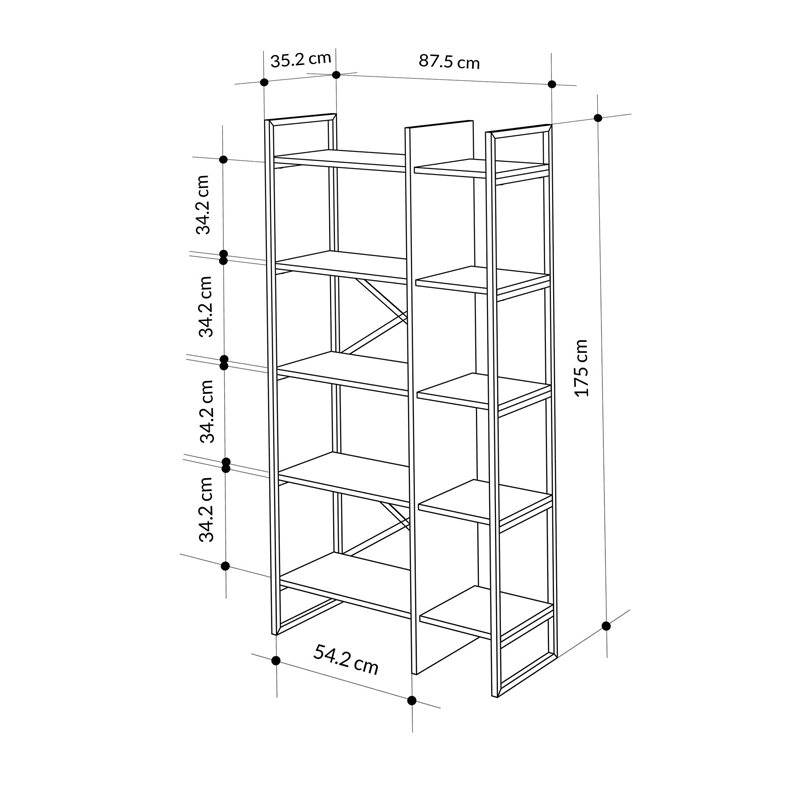 Βιβλιοθήκη Detroit Megapap χρώμα sapphire oak - silky black 87,5x35,2x175εκ. - Image 3