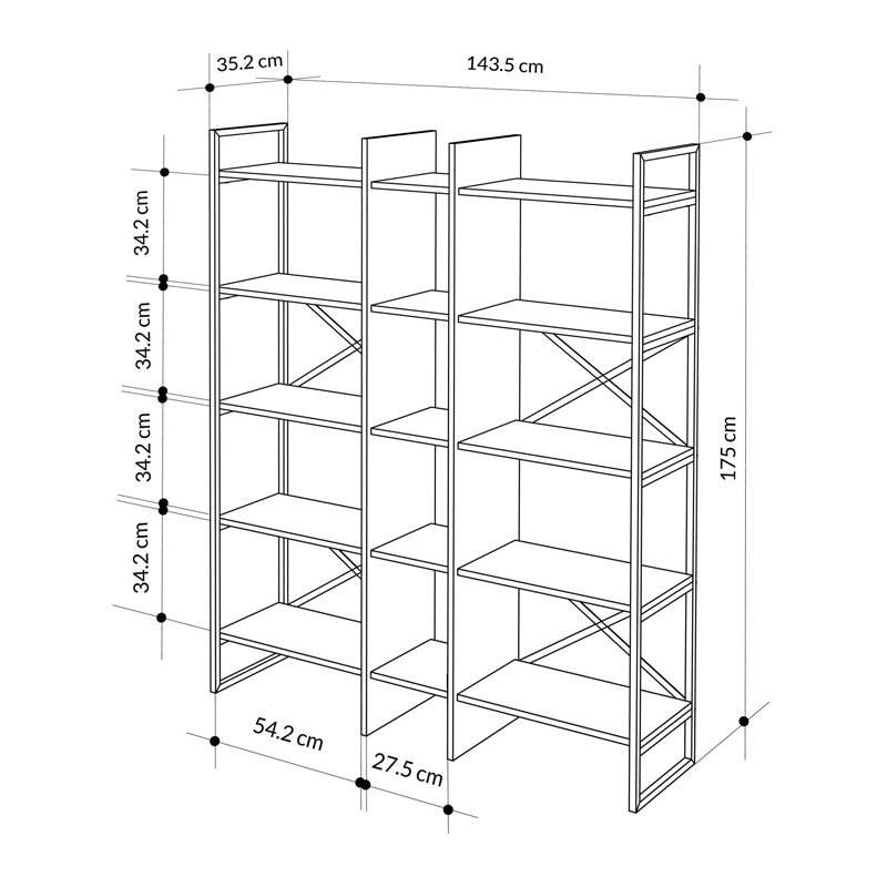 Βιβλιοθήκη Detroit Megapap χρώμα sapphire oak - silky black 143,5x35,2x175εκ. - Image 3
