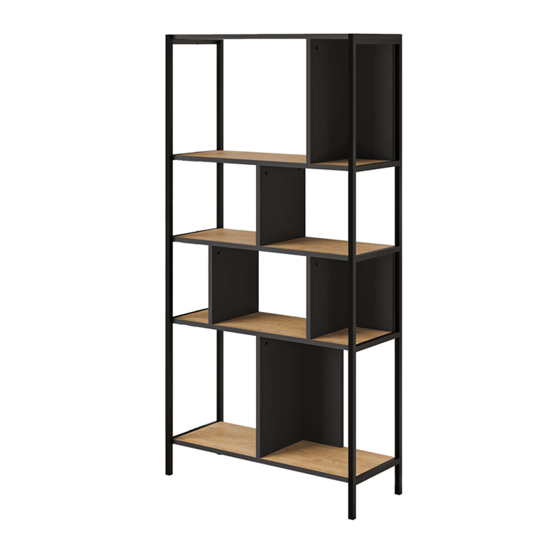 Βιβλιοθήκη Midi Megapap χρώμα sapphire oak - silky black 88x35x175εκ. - Image 3