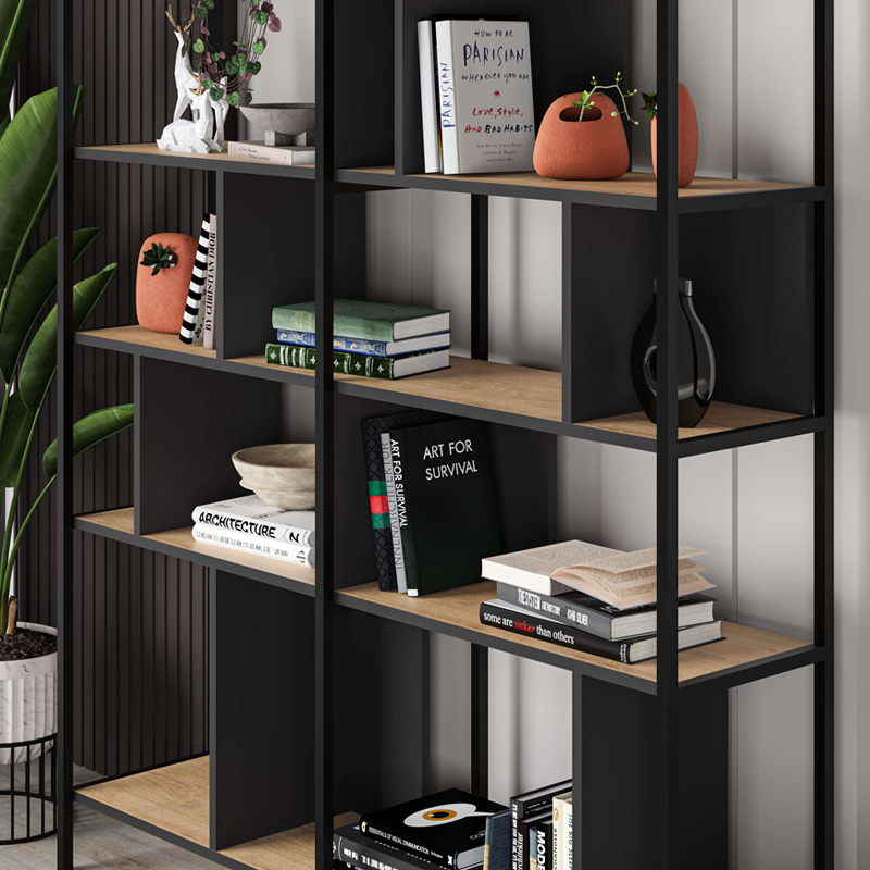 Βιβλιοθήκη Maxi Megapap χρώμα sapphire oak - silky black 144x35x175εκ. - Image 2