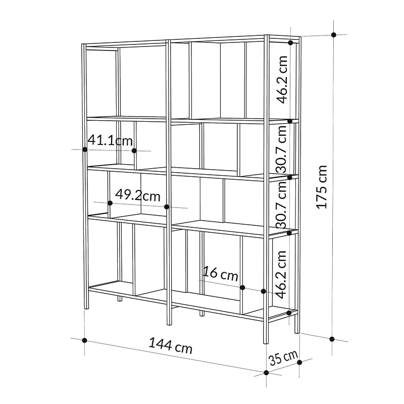 Βιβλιοθήκη Maxi Megapap χρώμα sapphire oak - silky black 144x35x175εκ. - Image 4