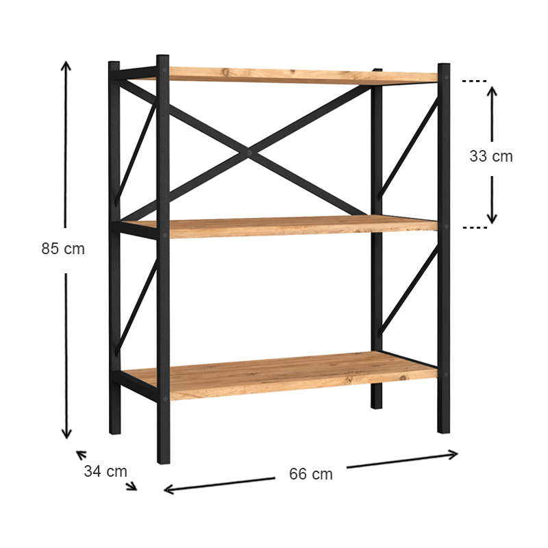 Βιβλιοθήκη Jocasta Megapap μεταλλική - μελαμίνης χρώμα pine oak 66x34x85εκ. - Image 4