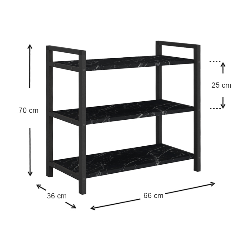 Παπουτσοθήκη Navari Megapap 9 ζευγών μεταλλική - μελαμίνης χρώμα μαύρο εφέ μαρμάρου 66x36x70εκ. - Image 4