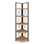 Βιβλιοθήκη γωνιακή Kelsie Megapap χρώμα μαύρο - pine oak 33x33x162εκ.