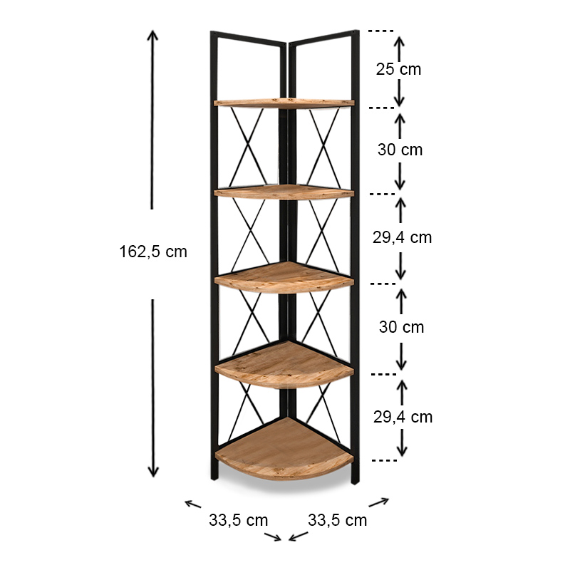 Βιβλιοθήκη γωνιακή Kelsie Megapap χρώμα μαύρο - pine oak 33x33x162εκ. - Image 2