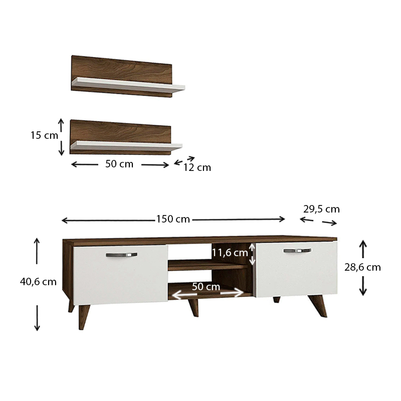 Έπιπλο τηλεόρασης Colin Megapap χρώμα λευκό - καρυδί 150x29,5x40,6εκ. - Image 4