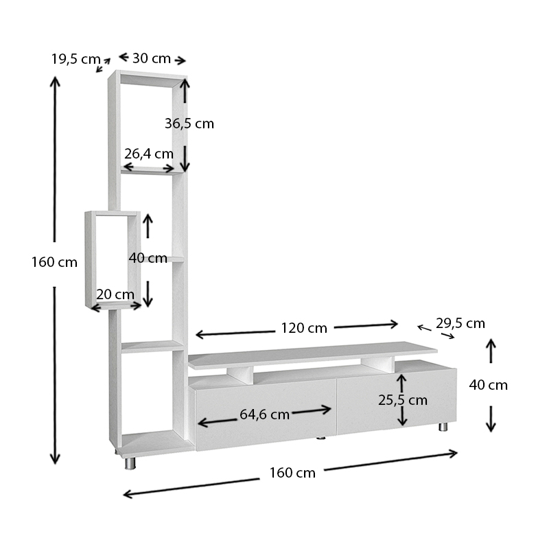 Σύνθεση τηλεόρασης Tulip Megapap χρώμα λευκό 160x29,5x160εκ. - Image 4