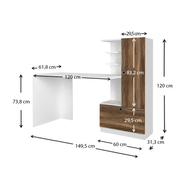 Γραφείο εργασίας Merino Megapap χρώμα λευκό - καρυδί 149,5x61,8x120εκ. - Image 6