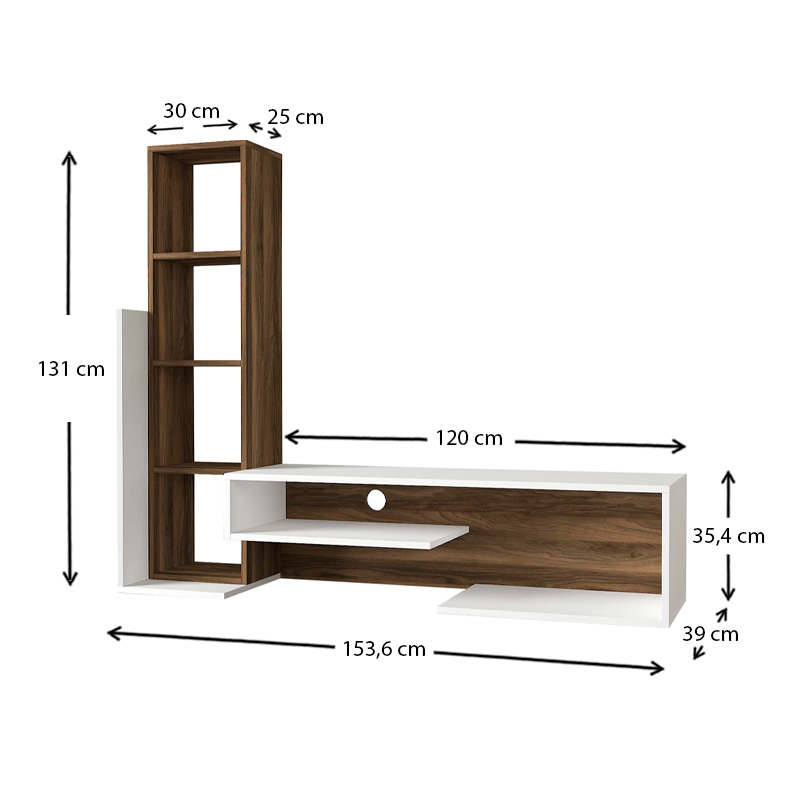 Σύνθεση τηλεόρασης Bend Megapap χρώμα λευκό - καρυδί 153,6x39x131εκ. - Image 3