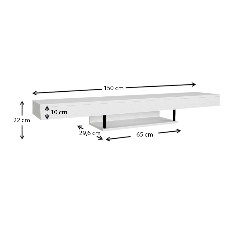 Έπιπλο τηλεόρασης επιτοίχιο Albares Megapap με LED χρώμα λευκό 150x29,6x22εκ. - Image 3