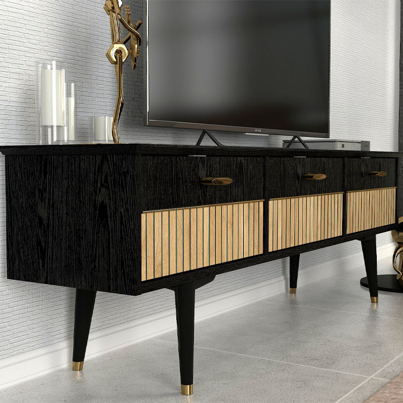 Έπιπλο τηλεόρασης Bolea Megapap χρώμα modern black 150x35x49,7 εκ. - Image 3