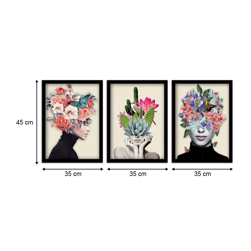 Πίνακας "Flower Girls" Megapap 3 τμχ. σε πλαίσιο 35x45x2εκ. - Image 2