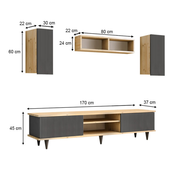 Σύνθεση τηλεόρασης Tokyo Megapap χρώμα sapphire oak - ανθρακί 170x37x45εκ. - Image 4