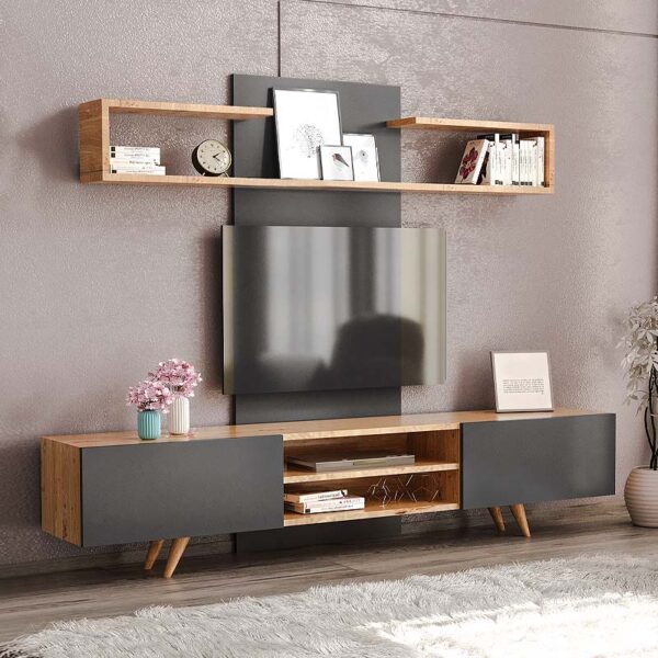 Σύνθεση τηλεόρασης Giacomo Megapap χρώμα sapphire oak - ανθρακί 180x40x45εκ. - Image 2