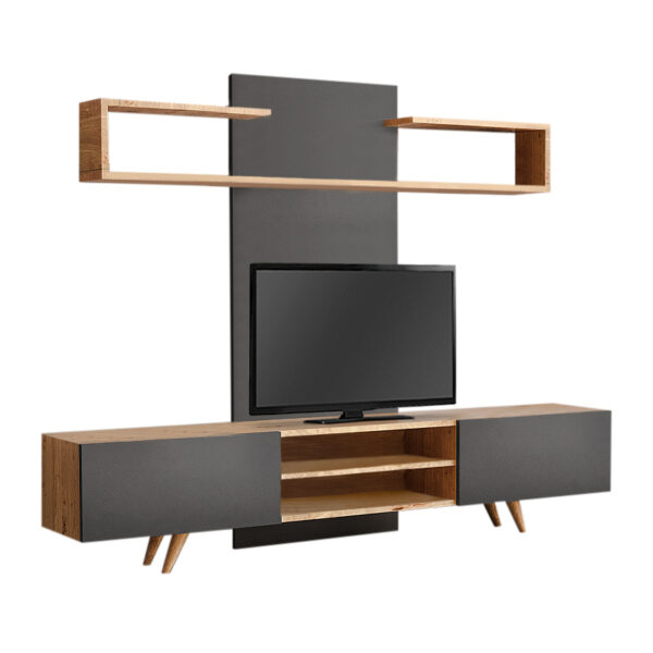 Σύνθεση τηλεόρασης Giacomo Megapap χρώμα sapphire oak - ανθρακί 180x40x45εκ. - Image 3