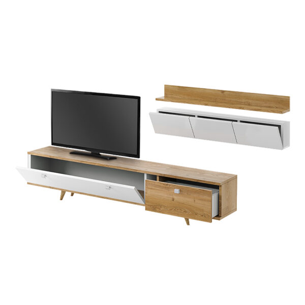 Σύνθεση τηλεόρασης Hera Megapap χρώμα sapphire oak - λευκό 170x37x45εκ. - Image 3