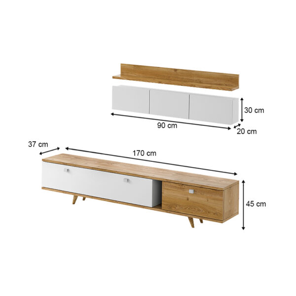 Σύνθεση τηλεόρασης Hera Megapap χρώμα sapphire oak - λευκό 170x37x45εκ. - Image 4