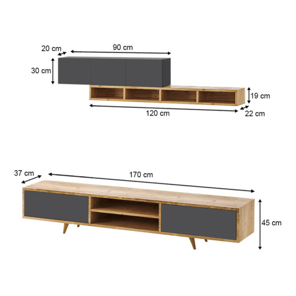 Σύνθεση τηλεόρασης Serine Megapap χρώμα sapphire oak - ανθρακί 170x37x45εκ. - Image 4