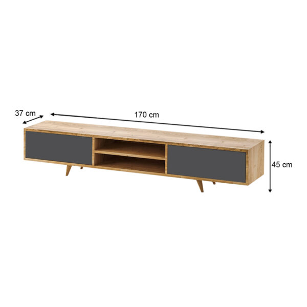 Έπιπλο τηλεόρασης Serine Megapap χρώμα sapphire oak - ανθρακί 170x37x45εκ. - Image 4
