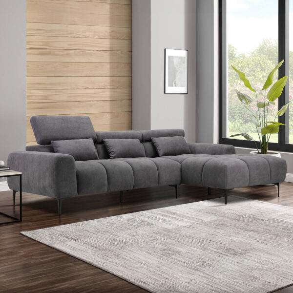 ΚΑΝΑΠΕΣ ΔΕΞΙΑ ΓΩΝΙΑ DIVYA HM3267.02R ΣΥΝΘ.SUEDE ΓΚΡΙ 264x175x99Υεκ. - Image 3
