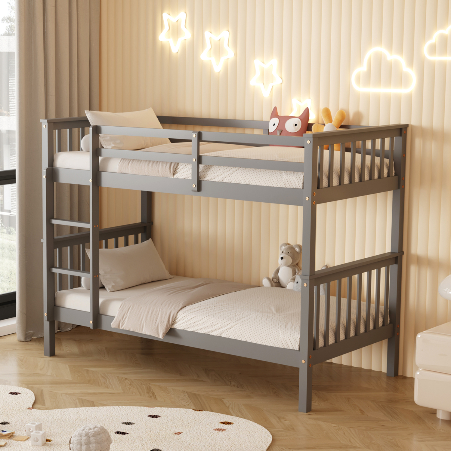 ΚΡΕΒΑΤΙ ΚΟΥΚΕΤΑ ΠΑΙΔΙΚΟ LANTAI HM682.05 ΞΥΛΟ ΠΕΥΚΟΥ ΣΕ ΓΚΡΙ- ΣΤΡΩΜΑΤΑ 190x90εκ - Image 2