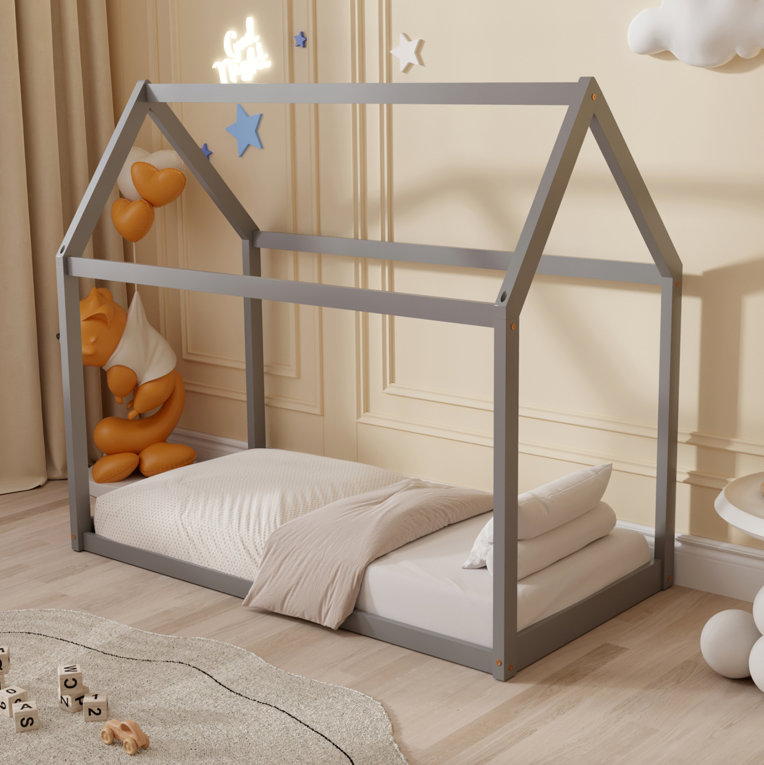 ΚΡΕΒΑΤΙ ΠΑΙΔΙΚΟ PEPE HM677.05 τ.MONTESSORI ΞΥΛΟ ΠΕΥΚΟ ΓΚΡΙ- 190x90εκ - Image 2