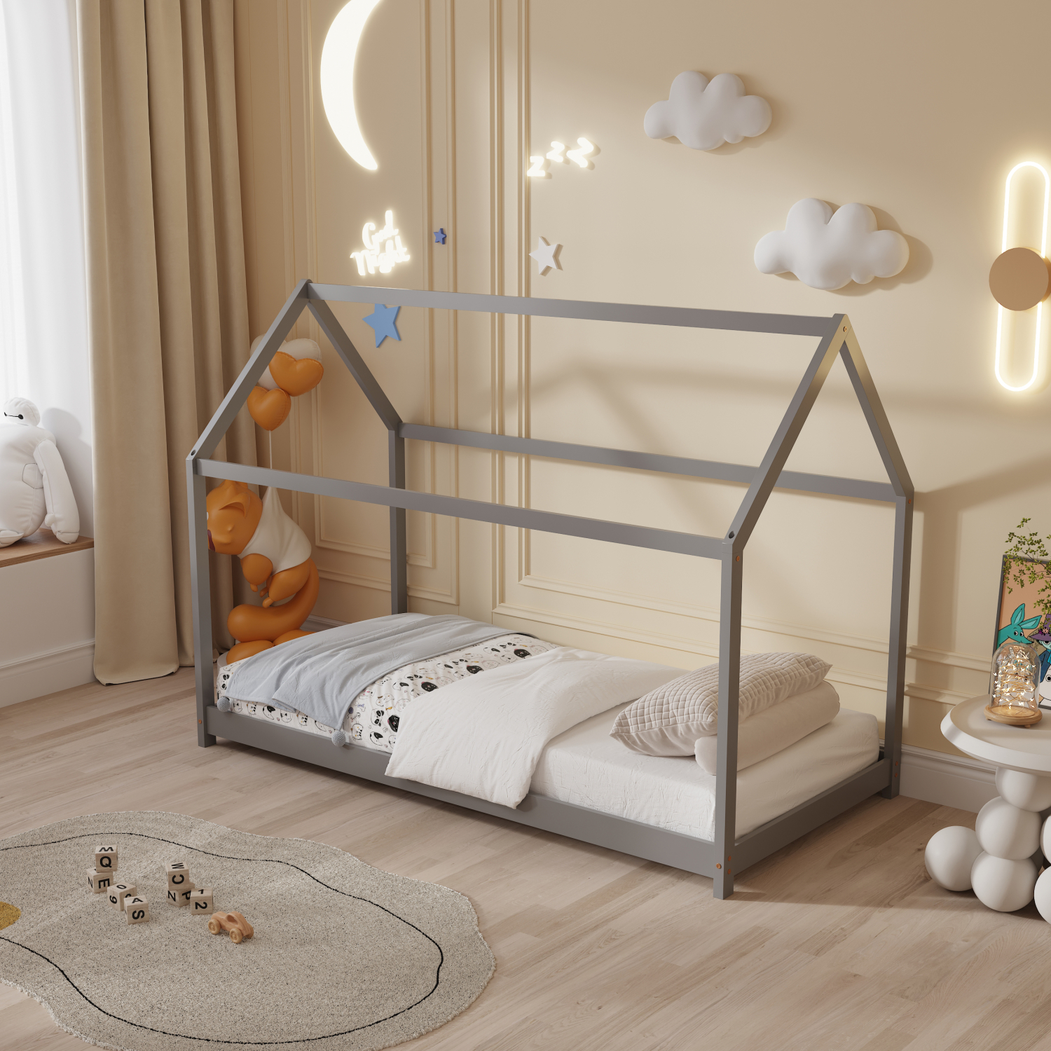 ΚΡΕΒΑΤΙ ΠΑΙΔΙΚΟ PEPE HM678.05 τ.MONTESSORI ΞΥΛΟ ΠΕΥΚΟ ΓΚΡΙ- 140x70εκ - Image 2