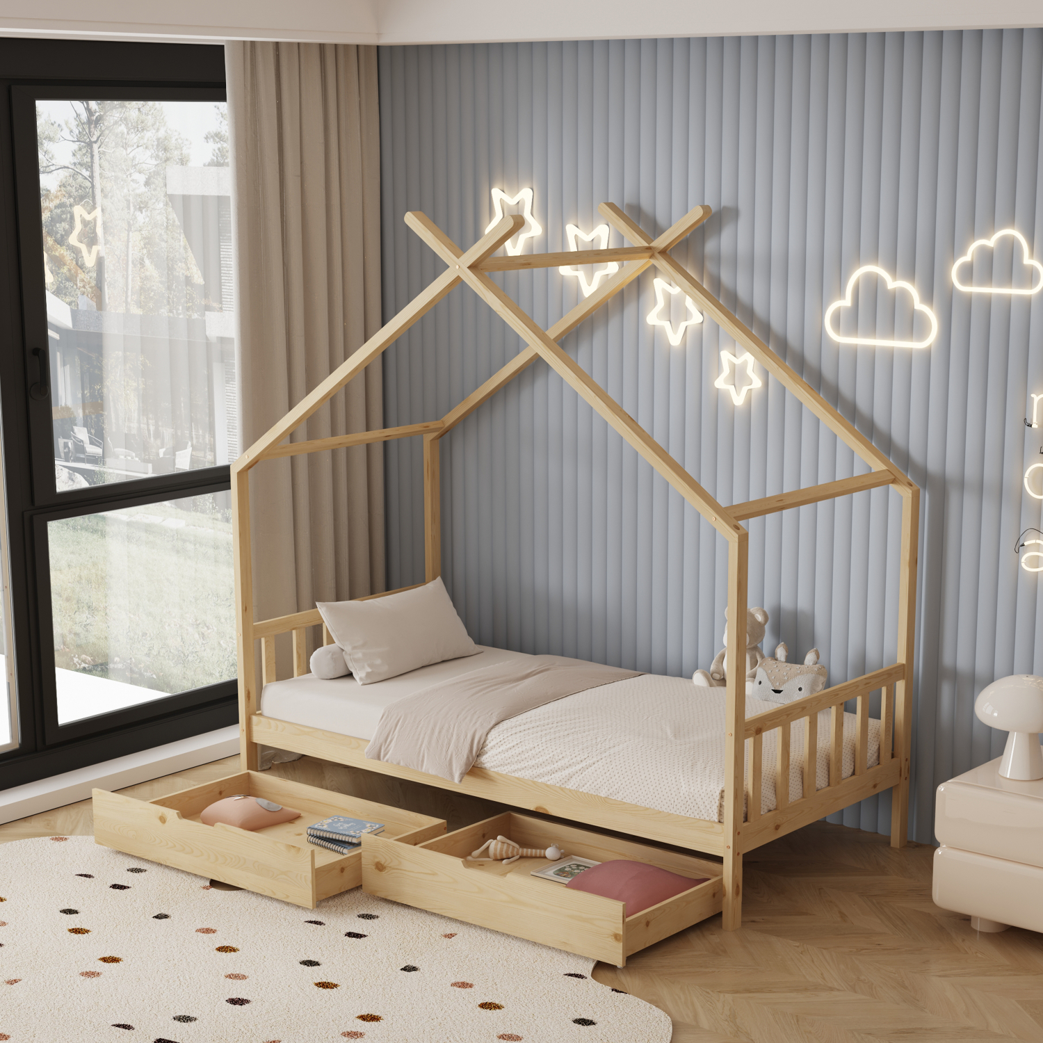 ΚΡΕΒΑΤΙ ΠΑΙΔΙΚΟ KLARICE HM680.01 τ.MONTESSORI-2 ΣΥΡΤΑΡΙΑ-ΞΥΛΟ ΠΕΥΚΟ ΦΥΣΙΚΟ-190x90εκ - Image 2