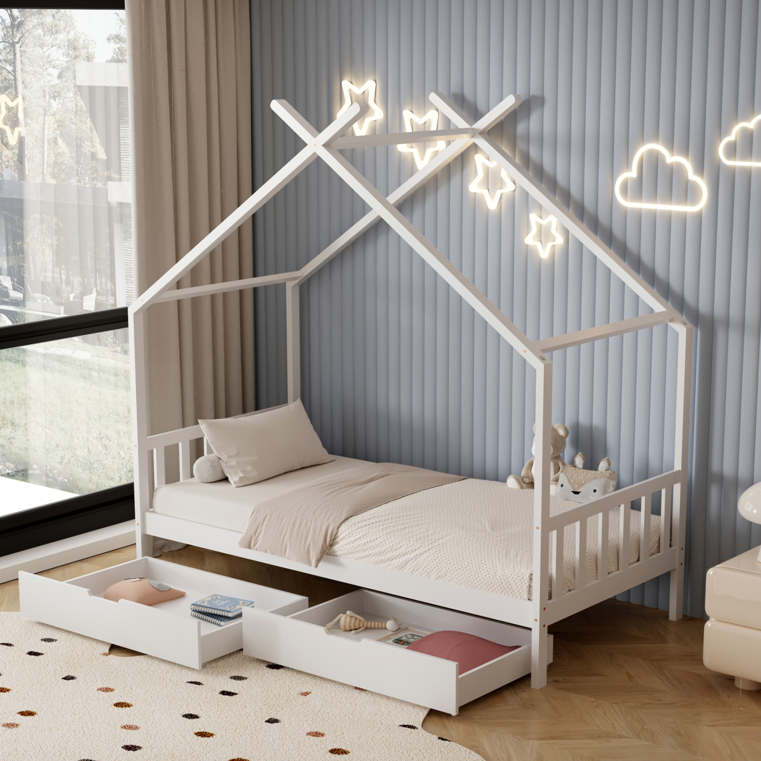 ΚΡΕΒΑΤΙ ΠΑΙΔΙΚΟ KLARICE HM680.03 τ.MONTESSORI-2 ΣΥΡΤΑΡΙΑ-ΞΥΛΟ ΠΕΥΚΟΥ ΛΕΥΚΟ-190x90εκ - Image 2