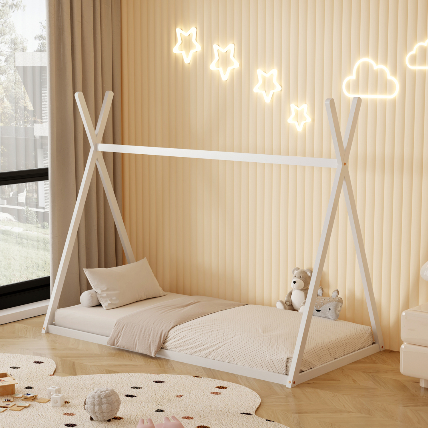 ΚΡΕΒΑΤΙ ΠΑΙΔΙΚΟ MUNK HM681.03 τ.MONTESSORI ΜΑΣΙΦ ΞΥΛΟ ΠΕΥΚΟΥ ΛΕΥΚΟ- 190x90εκ - Image 2