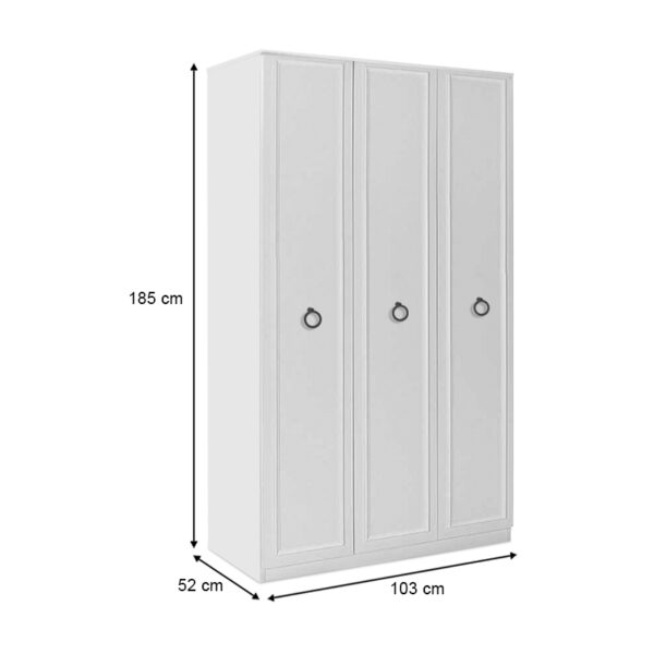 Ντουλάπα ρούχων Hampton Megapap τρίφυλλη χρώμα λευκό 103x52x185εκ. - Image 5