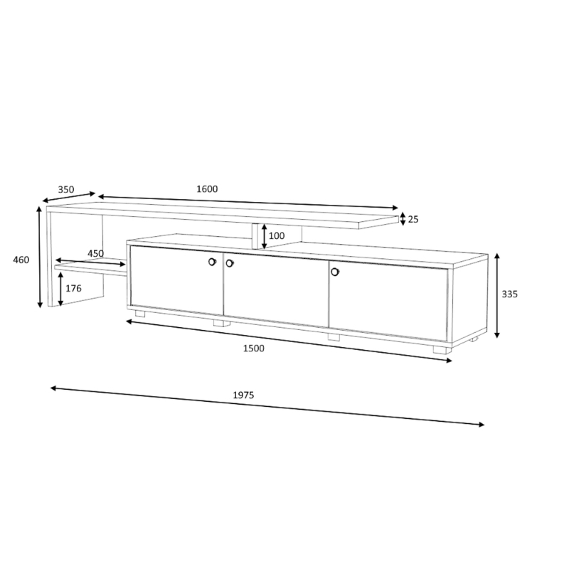 Έπιπλο τηλεόρασης Amadeo Megapap χρώμα λευκό - φυσικό οξιάς 197,5x35x46cm. - Image 3