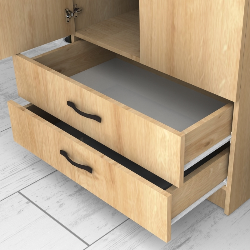 Ντουλάπα ρούχων Ricardo Megapap δίφυλλη με συρτάρια χρώμα φυσικό οξιάς 80x51,8x181εκ. - Image 4