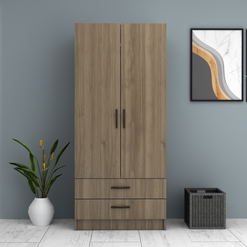 Ντουλάπα ρούχων Ricardo Megapap δίφυλλη με συρτάρια χρώμα καρυδί 80x51,8x181εκ. - Image 3