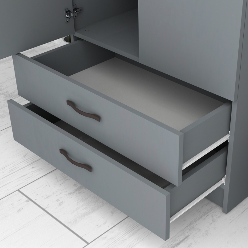 Ντουλάπα ρούχων Ricardo Megapap δίφυλλη με συρτάρια χρώμα ανθρακί 80x51,8x181εκ. - Image 4