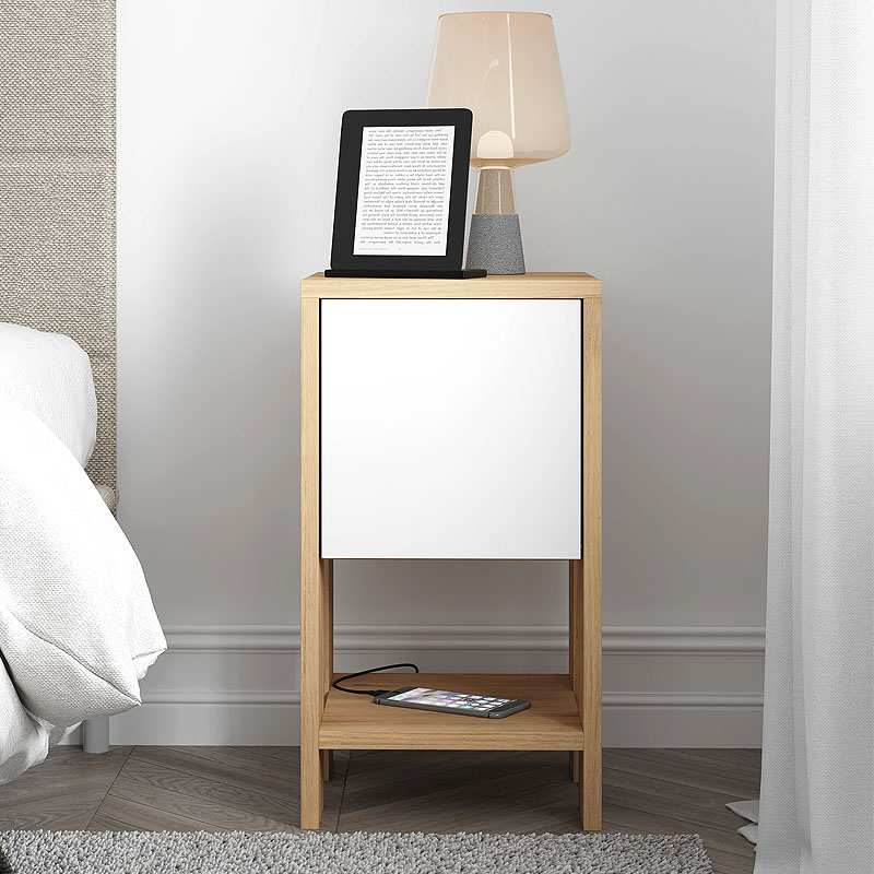 Κομοδίνο Ema Megapap χρώμα sapphire oak - λευκό 30x30x55εκ. - Image 2