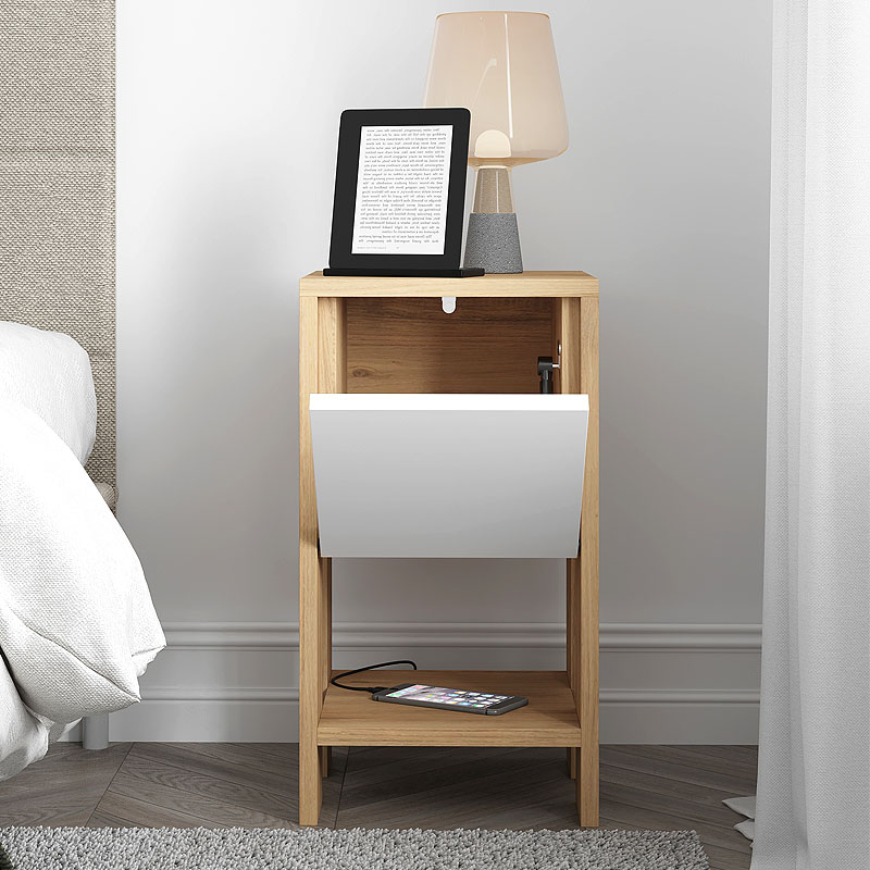 Κομοδίνο Ema Megapap χρώμα sapphire oak - λευκό 30x30x55εκ. - Image 3