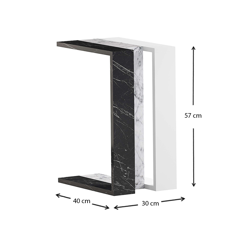 Τραπεζάκι βοηθητικό Muju Megapap χρώμα μαύρο - λευκό εφέ μαρμάρου/λευκό 30x40x57εκ. - Image 3
